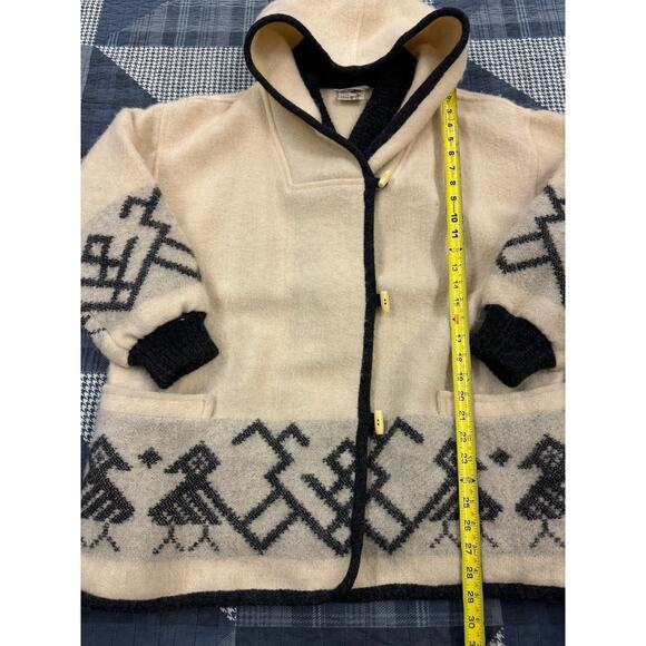 Vintage 90s Alafoss Icelandic Sweater Ivory‎ Charcoal Gray Hooded Wool Mens Sz M - Picture 6 of 10